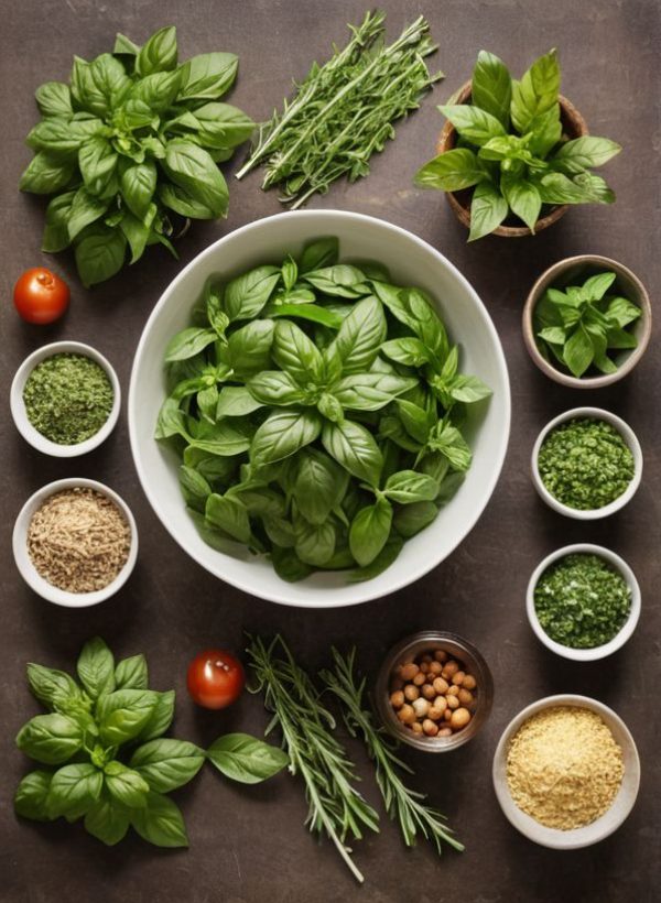 a green working space with laptop, notes, plants, computer